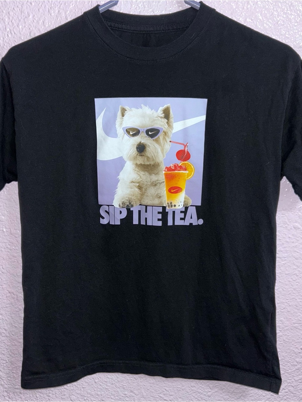 Nike Black Dog Graphic Tee with Purple Accents